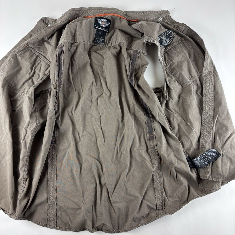 Harley Davidson‎ 2XL Sleeveless Button Down Shirt Vest Patch Mechanic XXL Brown - Picture 8 of 11